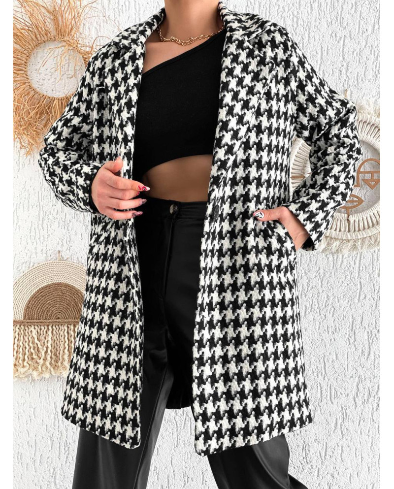 Παλτό μεσαίου μήκους με σχέδιο Houndstooth