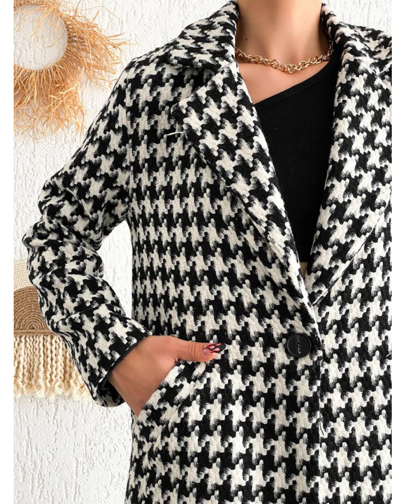 Παλτό μεσαίου μήκους με σχέδιο Houndstooth