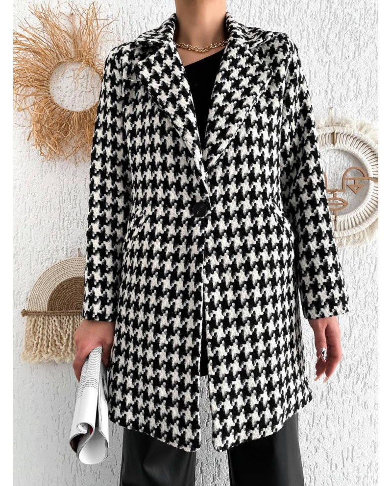 Παλτό μεσαίου μήκους με σχέδιο Houndstooth